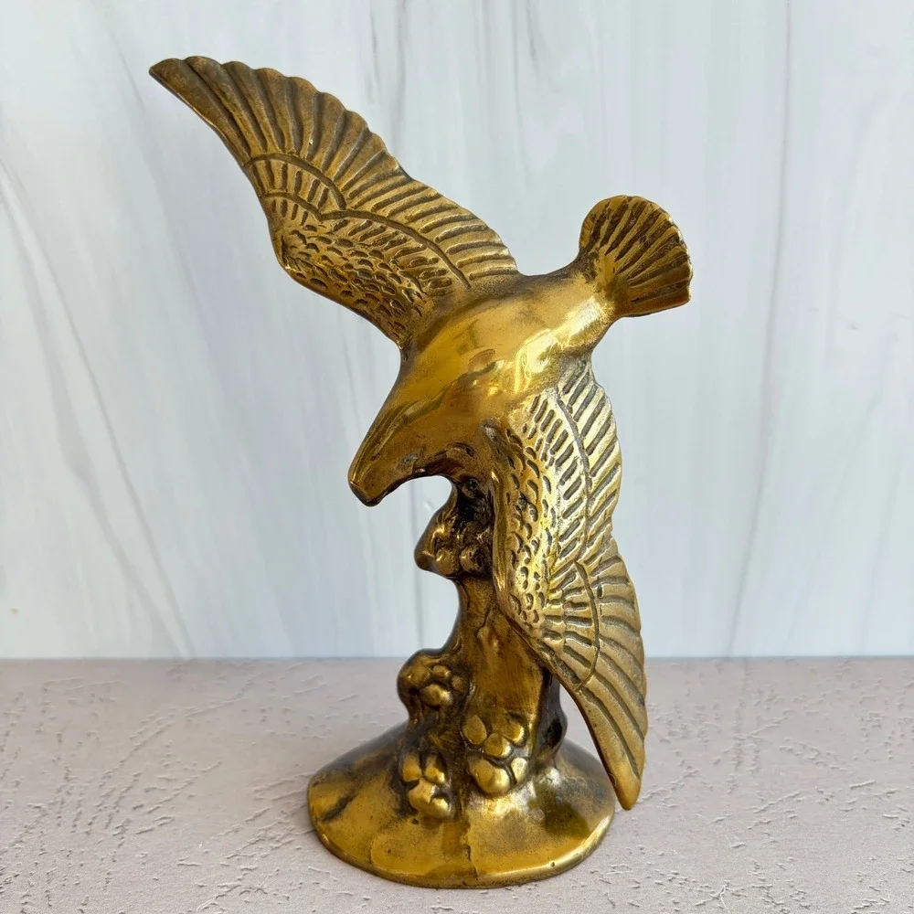 Vintage Solid Brass Eagle Figurine Bird of Prey Statue Americana Decor 7.5 Inch